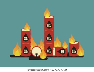 Burning oil barrel. Oil industry crisis concept. Vector illustration