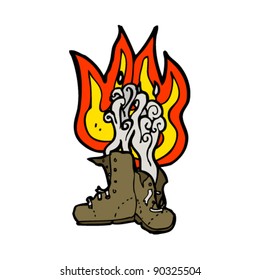 caricatura de botas viejas quemando