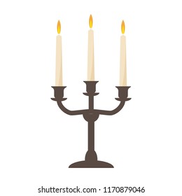 burning old candle vintage vector candlestick icon Isolated On White Background.