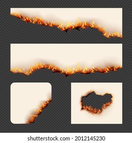 Burning old paper, with fire flames on transparent background