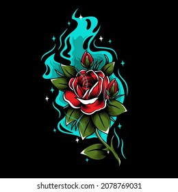 burning oldschool rose vector illustration