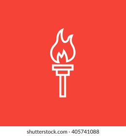 Burning olympic torch line icon.