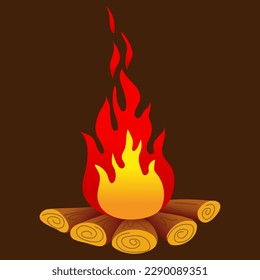 Quemando fuego abierto sobre un fondo blanco. Ilustración vectorial.