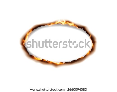 Burning oval shape with fiery edges on a white background. The illustration exhibits bright flames encircling a central blank space, creating a dynamic effect.