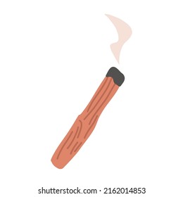Burning Palo santo stick, flat vector illustration isolated on white background. Hand drawn element of holy stick. Icon with concept of meditation, yoga and spirituality.