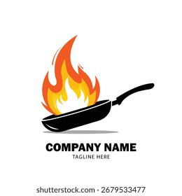 A burning pan logo concept isolated on a white background. This vector illustration is perfect for a restaurant, catering company, or any food-related business.