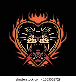 Burning Panther Tattoo Vector Design