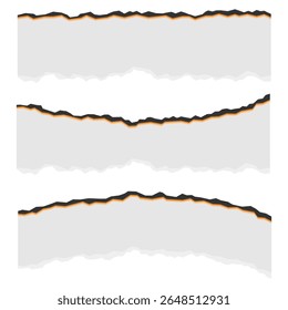 burning paper pieces set vector illustration isolated on white background.