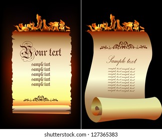 Burning paper scroll . Vector eps 10.