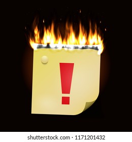 Burning paper sticker. Vector illustration.