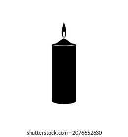 Burning paraffin candle in black on a white background. Vector image.