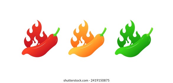 Burning peppers icons. Flat style. Vector icons