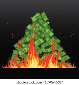 Burning Pile of Cash, illustration vector cartoon