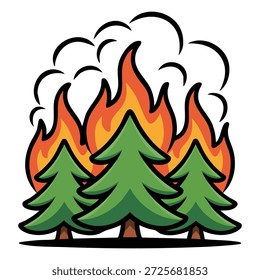 Icono de incendio forestal de pino en llamas Ilustración vectorial aislada sobre fondo blanco