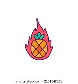 Burning pineapple, illustration for t-shirt, sticker, or apparel merchandise. With doodle, retro, and cartoon style.