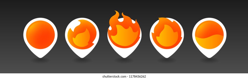 Burning Pins. 5 variations. Isolated Vector Objects