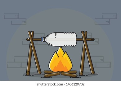 burning plastic bottle flat design vector, easy to edit