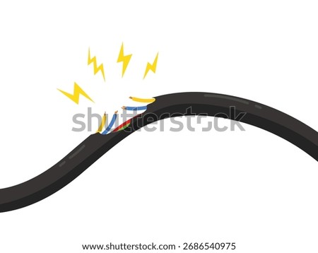 Burning power cable, danger of power line damage, high voltage spark