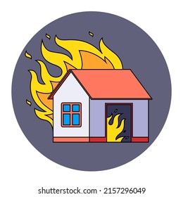 burning private house. the building was destroyed by fire. flat vector illustration.