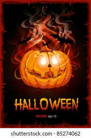 Burning pumpkin. Halloween background, vector.