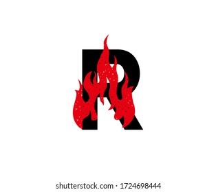 Burning R Letter Icon, Hot Fire Fame R Logo Design