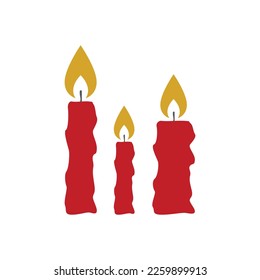 Burning red candle. 3 red candles sign. Vector illustration