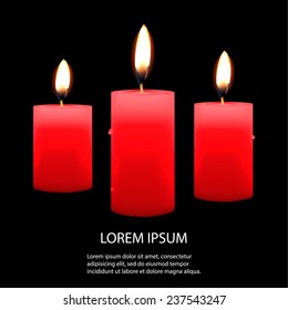  Burning red candles on the black background, vector illustration