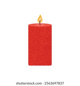 Burning red Christmas, New Year candle. Holiday decorations. Vector illustration isolated on white background, flat style.