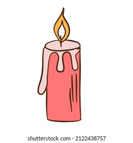 Burning red coloured candle. Aromatherapy spa vector illustartion