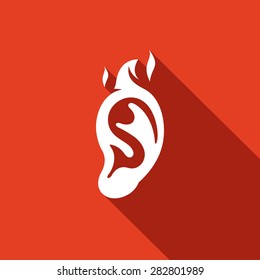 Burning red ear icon. Vector Illustration.