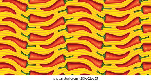 Burning Red Hot Chili Peppers - Seamless Vector Square Pattern