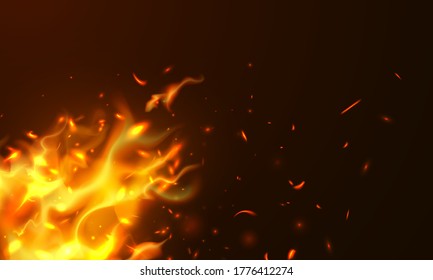 Burning red hot sparks realistic fire flames abstract background