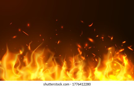 Burning red hot sparks realistic fire flames abstract background