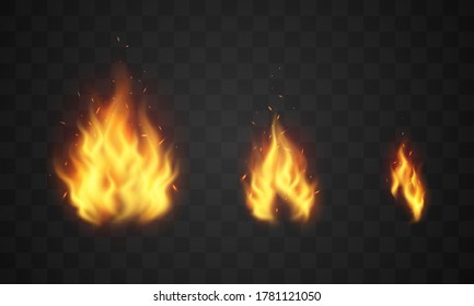 Burning red hot sparks realistic fire flames