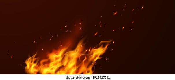 Burning red hot sparks realistic fire flames
