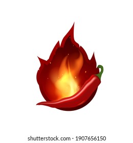 Das Symbol der roten Pfeffer brennt. Chilischoten in Brand. Element für die Gestaltung von Saucen und würzigen Gerichten. Vektorgrafik.