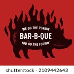 Burning roasted pig vintage textured bbq print. Barbecue pork meal restaurant smokehouse Retro bbq wall art decoration poster Fiery hog smoked pig roughen aged effect illustration