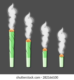 Burning roll-up with hemp in flat style. Vector