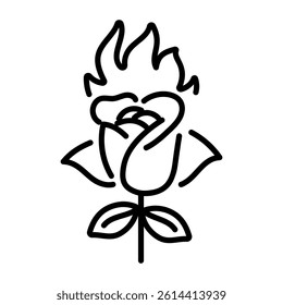 A burning rose icon in an outline style 