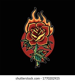 burning rose tattoo vector design