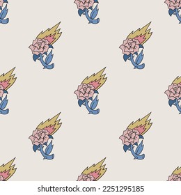Burning rose vector seamless pattern. Cute repeat background for textile, design, fabric, cover etc.	