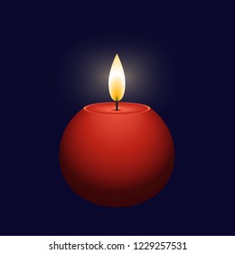 Burning round red candle isolated on a dark purple background. Vector illustration in EPS 10.