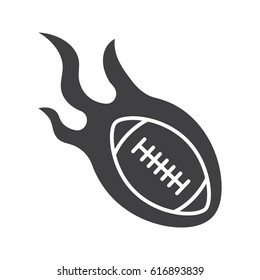 Burning rugby ball glyph icon. Silhouette symbol. Negative space. Vector isolated illustration