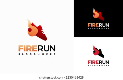 Diseño de diseño de logotipo de zapata en marcha vectores de concepto, plantilla de diseños de logotipo de carreras de incendios