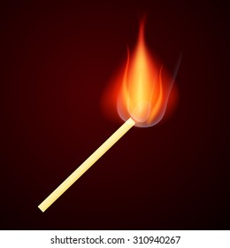 Burning Safety Match Vector Illustration
