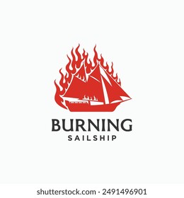 Burning sailship logo vector icon, sign, symbol vector illustration