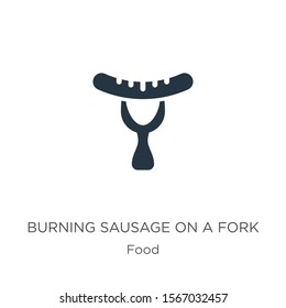 Burning sausage on a fork icon vector. Trendy flat burning sausage on a fork icon from food collection isolated on white background. Vector illustration can be used for web and mobile graphic design, 