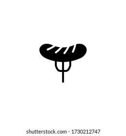 Burning sausage on a fork icon in black solid flat design icon isolated on white background