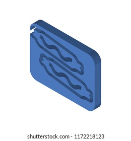 Burning sausage on a fork isometric left top view 3D icon