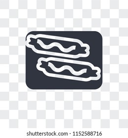 Burning sausage on a fork vector icon isolated on transparent background, Burning sausage on a fork logo concept